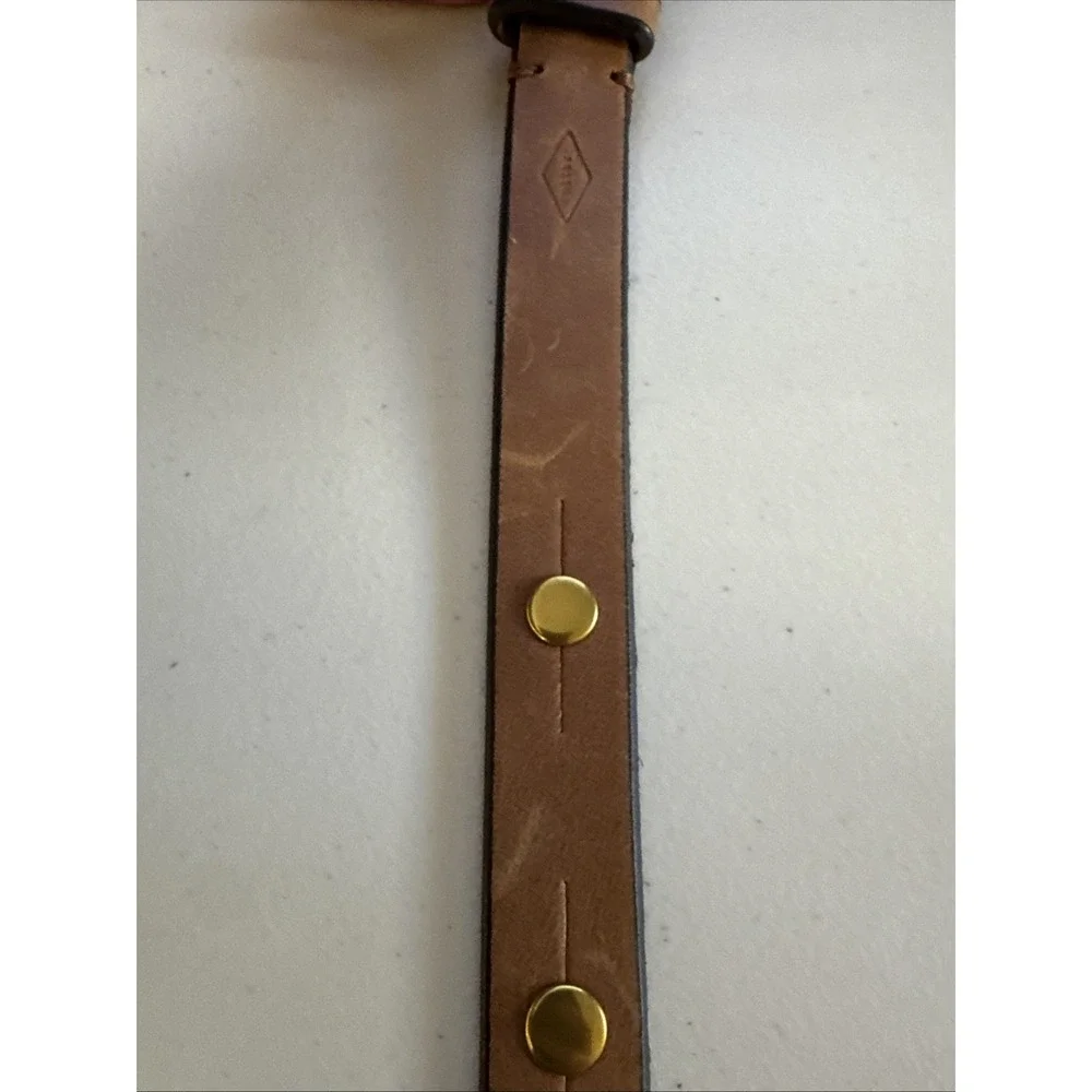 Fossil Brown Leather Belt Womens Medium Antique Brass Buckle Brown 1